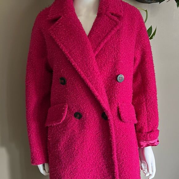 BCBGeneration Pink Boucle Longline Coat Small Double Breasted - Picture 6 of 9